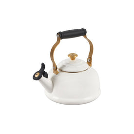 Noel Collection Whistling Kettle with Gold Knob and Accents - White