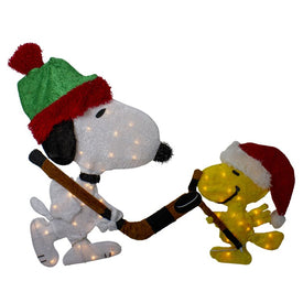 28" Lighted Snoopy and Woodstock Play Hockey Outdoor Christmas Yard Decoration