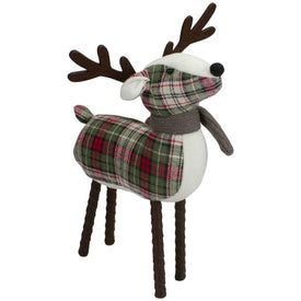13.5" Red and Green Plaid Reindeer Christmas Decoration
