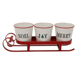 18.75" Red Sleigh with Sentiment Buckets Christmas Table Centerpiece