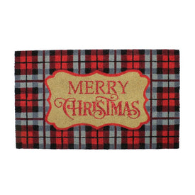 18" x 30" Red and Black Plaid Merry Christmas Rectangular Doormat