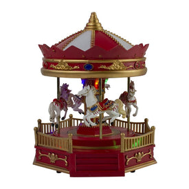 9.25" LED Lighted Animated and Musical Carousel Christmas Village Display Piece