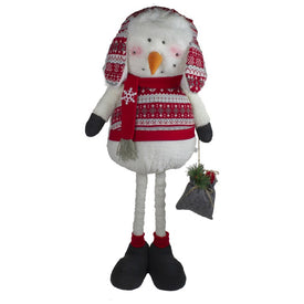33" Red White and Gray Plush Christmas Snowman with Telescopic Legs