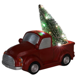 10" Red Vintage Truck with LED Lighted Christmas Tree Decoration