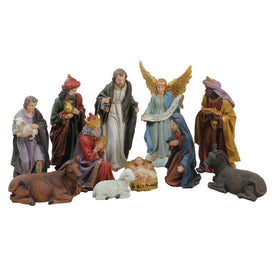 11-Piece Blue and Red Christmas Nativity Figurine Set