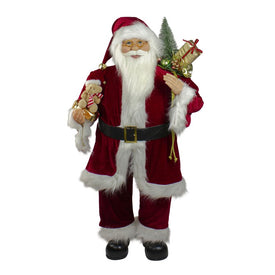 36" Red and White Santa Claus Christmas Figure with Teddy Bear and Gift Bag