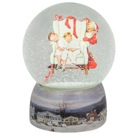 6.5" Norman Rockwell Santa Looking at Two Sleeping Children Christmas Snow Globe