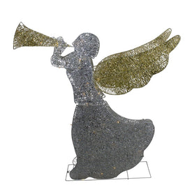 46" Silver and Gold Lighted 3D Glittered Angel Christmas Outdoor Decoration with Clear Lights