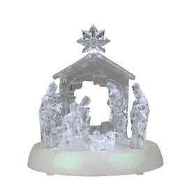 LED Holy Family in Stable Christmas Nativity Scene 7.5 Inch