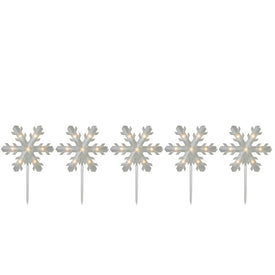 Snowflake Christmas Pathway Marker Lawn Stakes with Clear Lights Set of 5