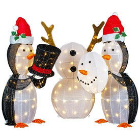 35" LED Lighted Penguins Building Snowman Outdoor Christmas Decorations Set of 3