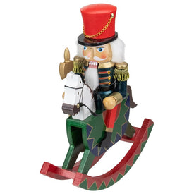 11.5" Red and Blue Christmas Nutcracker Soldier on Rocking Horse