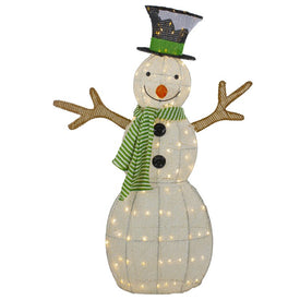43" LED Lighted Snowman with Top Hat and Green Scarf Outdoor Christmas Decoration