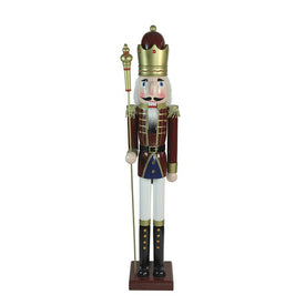 48" Brown and White Wooden Christmas Nutcracker King with Scepter