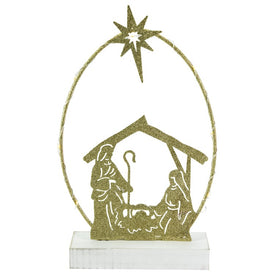 14" LED Lighted Golden Glitter Holy Family Nativity Scene Christmas Decoration