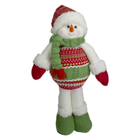 17.5" Red and Green Jolly Plush Snowman Christmas Figure