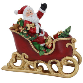9.5" Red and Gold Waving Santa Sitting In a Sleigh Christmas Decoration