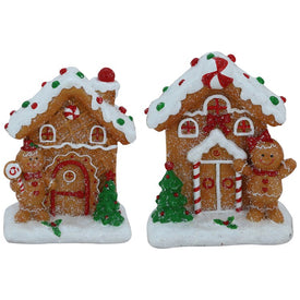 5" Gingerbread Houses with Gingerbread Boy and Girl Christmas Decorations Set of 2