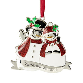 3.5" Silver-Plated Snow Couple Parents to Be Christmas Ornament with European Crystals