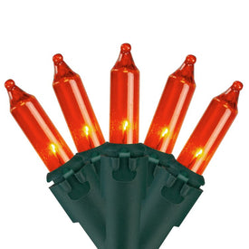 100-Count Orange Mini Incandescent Christmas Lights 2.5" Spacing - Green Wire