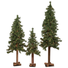 5' Pre-Lit Woodland Alpine Artificial Christmas Trees with Clear Lights Set of 3