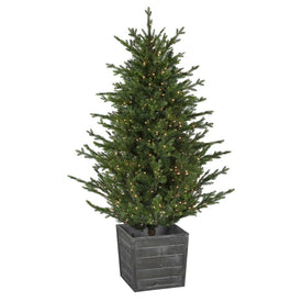 6' Pre-Lit Potted Deluxe Russian Pine Artificial Christmas Tree with Warm White LED Lights