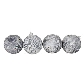 4" Silver and White Antique-Style Glass Christmas Ball Ornaments Set of 4