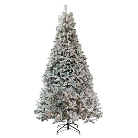 12' Pre-Lit Heavily Flocked Pine Medium Artificial Christmas Tree with Clear Lights