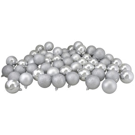 2.5" Shatterproof Silver Four-Finish Christmas Ball Ornaments Set of 60