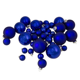 2.5" Shiny and Matte Royal Blue and Silver Glass Ball Christmas Ornaments Set of 40