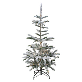 6.5' Pre-Lit Flocked Slim Nordmann Fir Artificial Christmas Tree with Warm Clear LED Lights