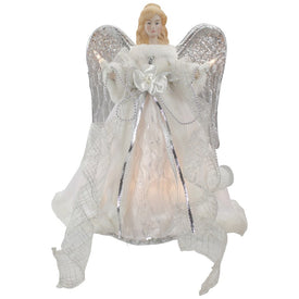 12" Lighted Silver and White Angel with Wings Christmas Tree Topper with Clear Lights