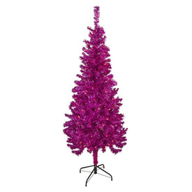 6' Pre-Lit Pink Artificial Tinsel Christmas Tree with Clear Lights