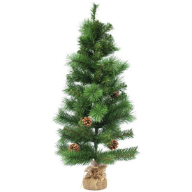 39" Pre-Lit Mixed Pine and Pine Cones Artificial Christmas Tree with LED Lights in Jute Base