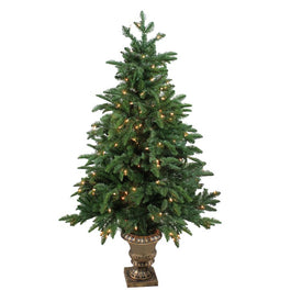 4.5' Pre-Lit Potted Sierra Norway Spruce Slim Artificial Christmas Tree with Clear Lights