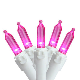 50-Count LED Pink Mini Christmas Light Set with 16.25' White Wire