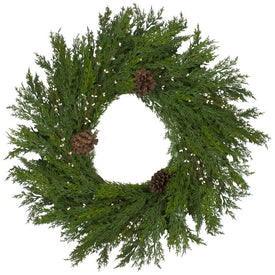 32" Unlit Realistic Cedar with Pine Cones and White Berries Artificial Christmas Wreath