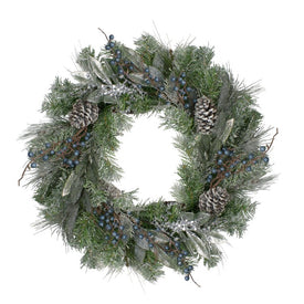 24" Unlit Mixed Pine and Blueberries Artificial Christmas Wreath