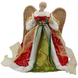 12" Lighted Red and Green Angel with Wings Christmas Tree Topper with Clear Lights