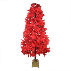 4' Pre-Lit Red Poinsettia Christmas Tree with Color-Changing Fiber Optic Lights