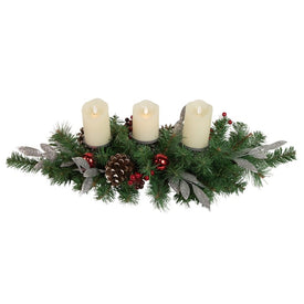 32" Frosted Pine Cone and Berries Artificial Christmas Candle Holder Centerpiece