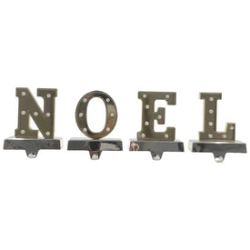 6.5" Gold and Silver LED Lighted NOEL Christmas Stocking Holders Set of 4