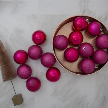 3" Magenta Pink Shatterproof Four-Finish Christmas Ball Ornaments Set of 16