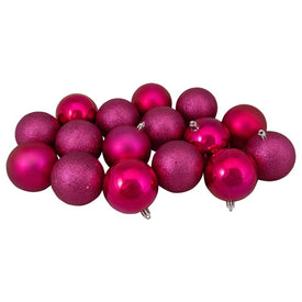 3" Magenta Pink Shatterproof Four-Finish Christmas Ball Ornaments Set of 16