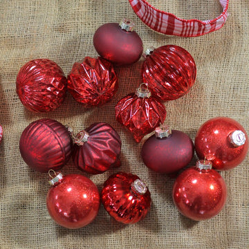 3" Red Mercury Glass Christmas Ornaments Set of 12