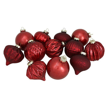 3" Red Mercury Glass Christmas Ornaments Set of 12