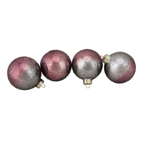 3.25" Pink and Gray Handblown Textured Glass Ball Christmas Ornaments Set of 4
