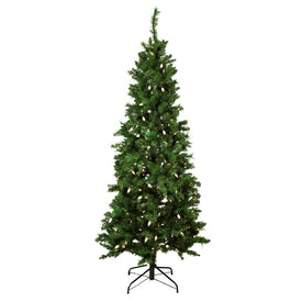 7' Pre-Lit Slim Mixed Long Needle Pine Artificial Christmas Tree with Multi-Color LED Lights