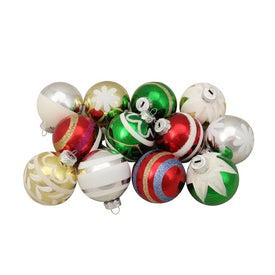 2.25" Multi-Color Vintage Design Glass Ball Christmas Ornaments Set of 12