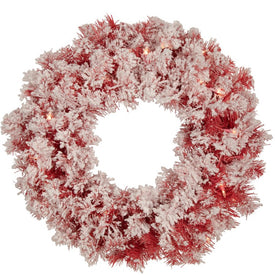 24" Pre-Lit Flocked Red Artificial Christmas Wreath with Clear Lights